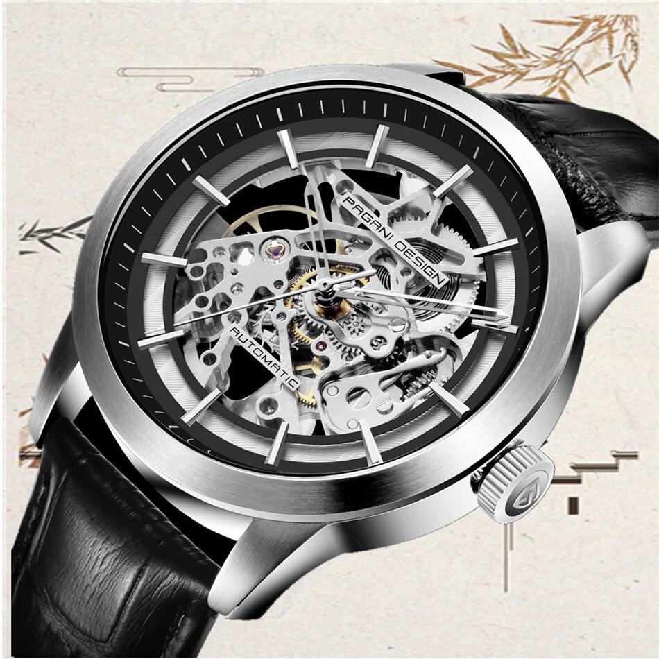 PAGANI DESIGN Skeleton Watch Genuine Leather Mechanical Watch for ...